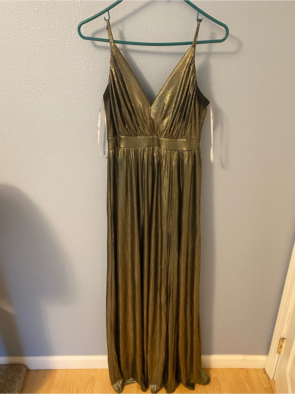 Lulu's Gold Metallic V-Neck Maxi Dress